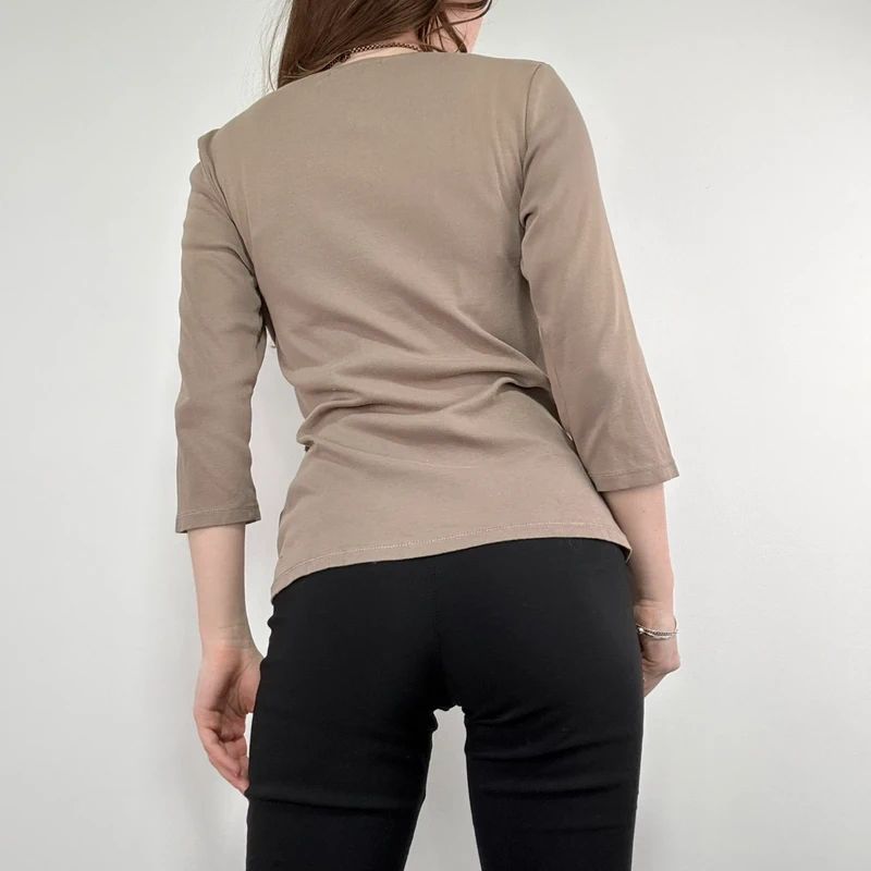 khaki cotton 3/4 length sleeve t-shirt