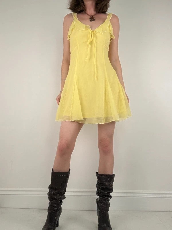 Floaty flutter butter yellow fairy mini dress