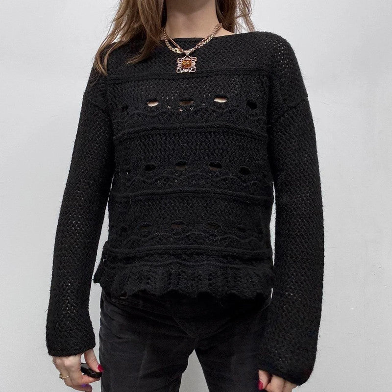 sheer pointelle black lace knit jumper