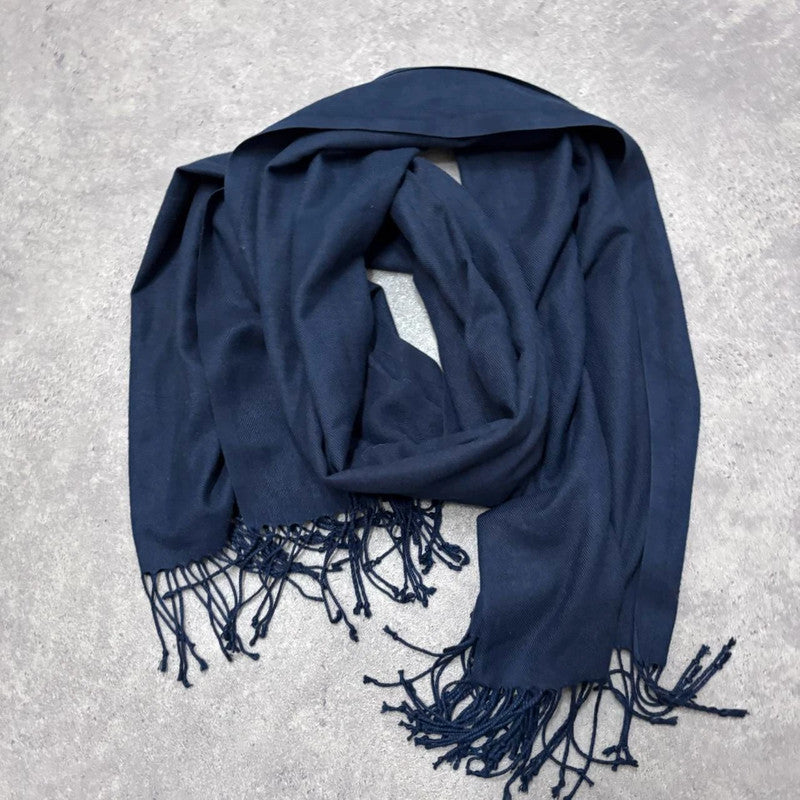 navy knitted wool tassel scarf