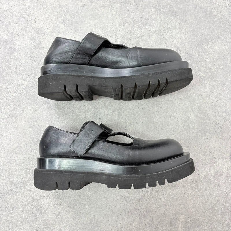 Black leather chunky Jeffrey Campbell Mary Jane loafers