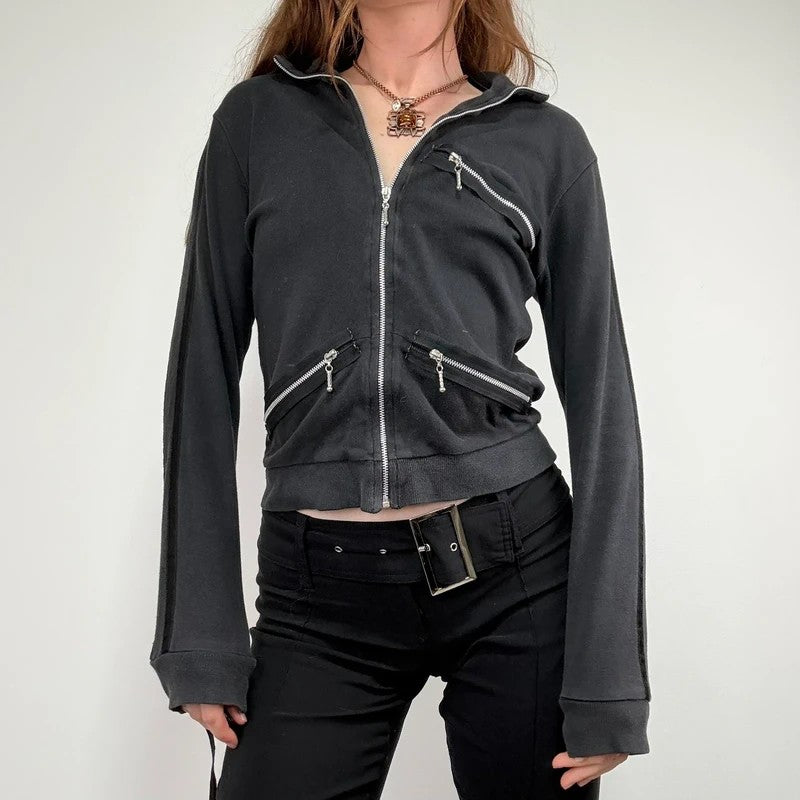 Black grunge jersey Zip-up sweater