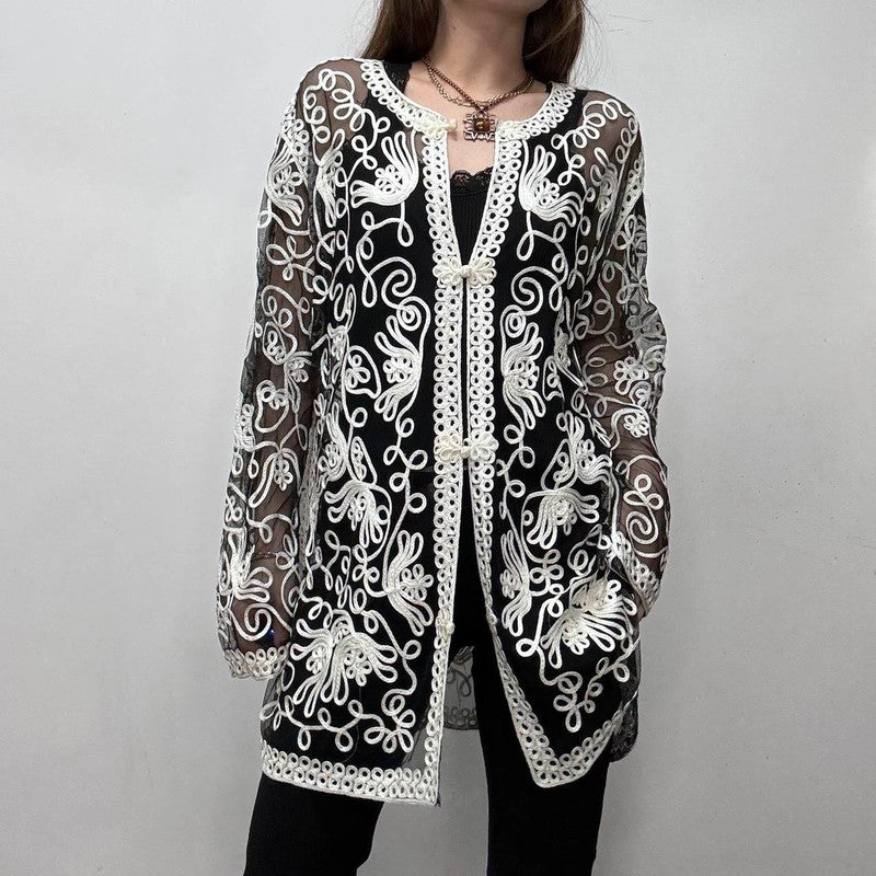 sheer lace embroidered shirt