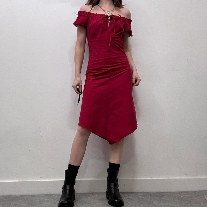red off-the-shoulder coquette dress