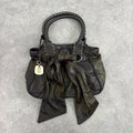brown leather shimmer bow slouchy Y2K hobo handbag