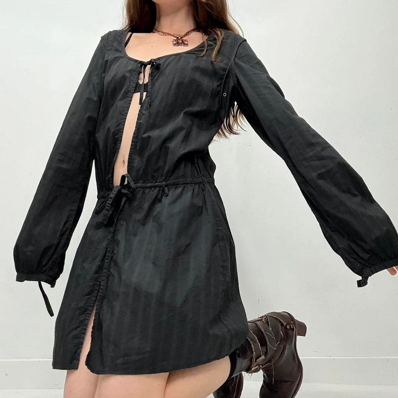 black pinstripe cargo puff dress UK 8