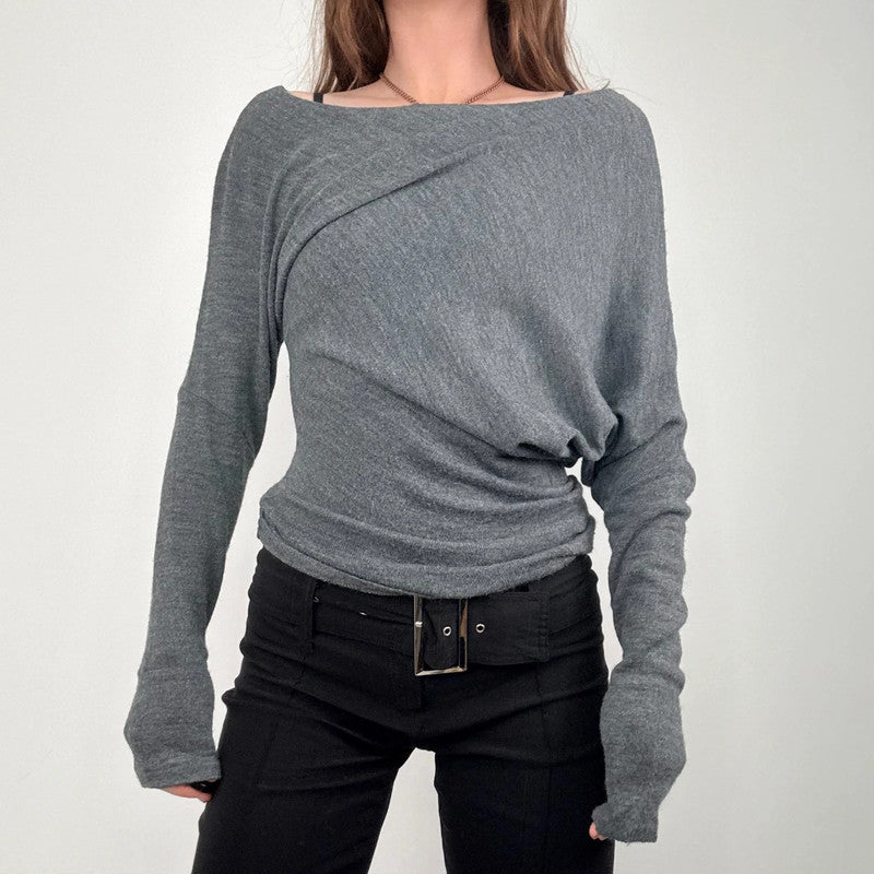 asymmetric grey batwing jumper