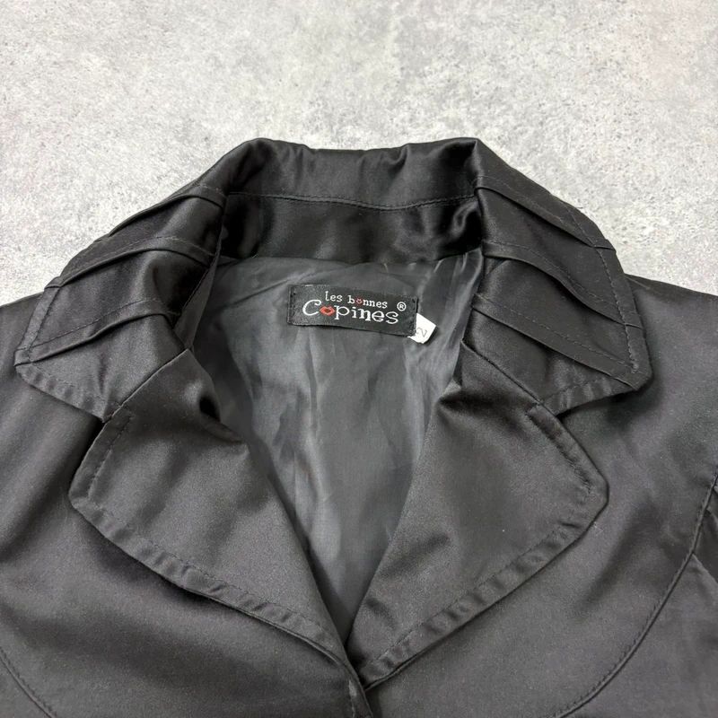black satin cropped capped sleeve mini jacket
