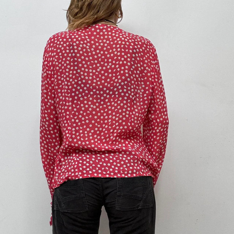 polka dot ruffle blouse