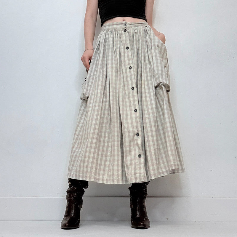 gingham checked flared maxi skirt