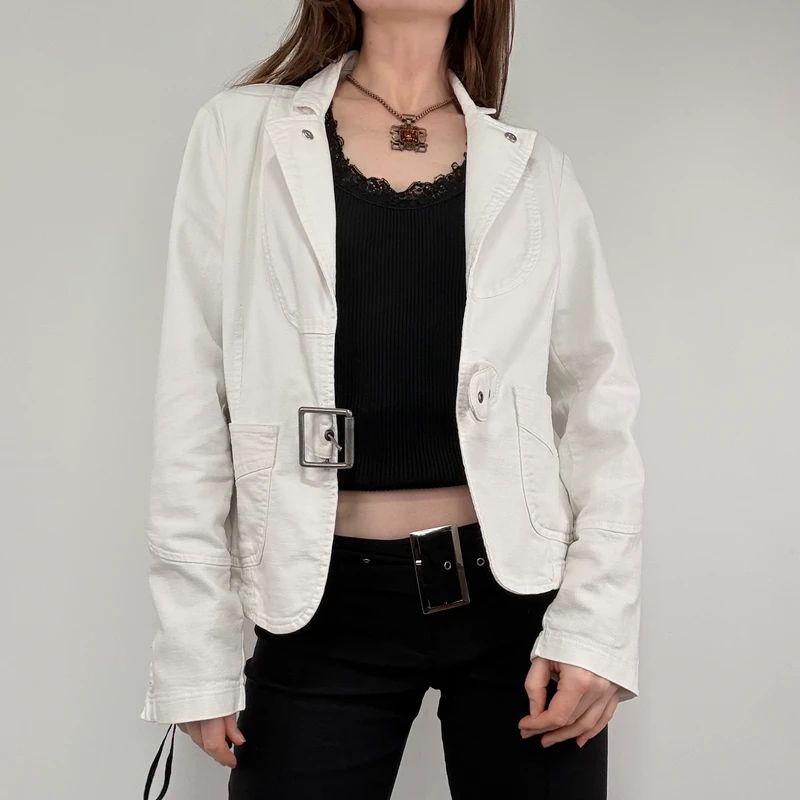 white buckle belted military jacket