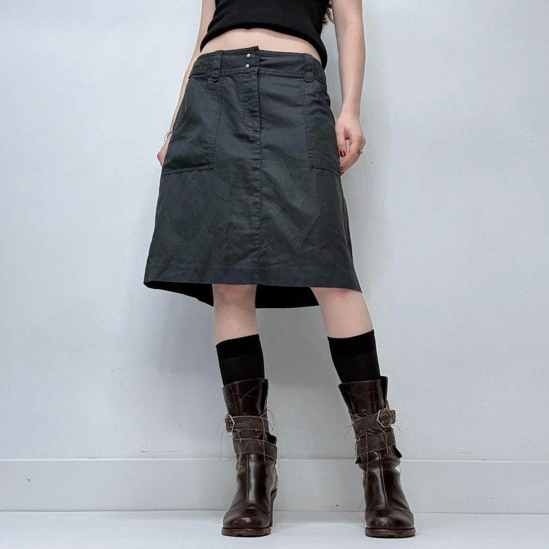structured flared black midi skirt