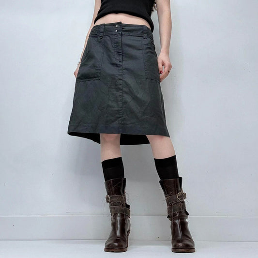 structured flared black midi skirt