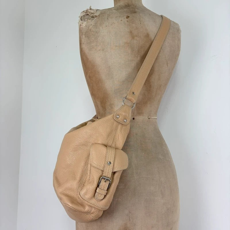 Slouchy cream leather cargo pocket satchel bag
