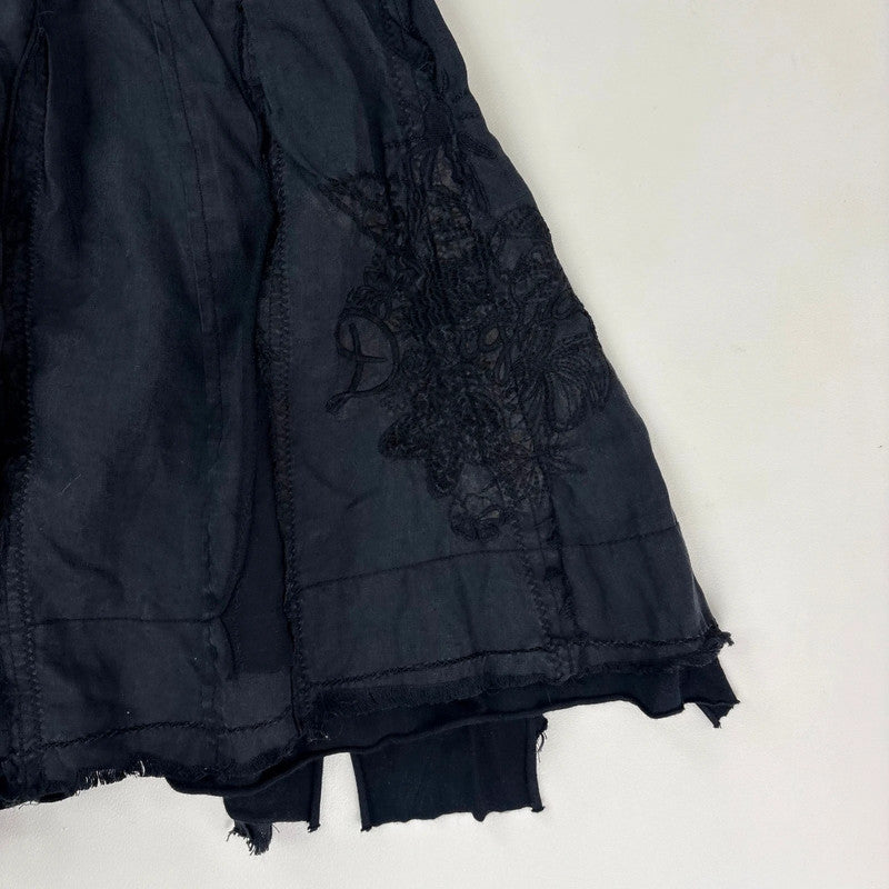 distressed black linen asymmetric flared midi skirt