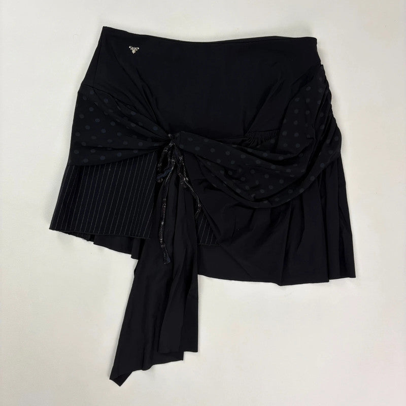 asymmetric black pinstripe polkadot skirt