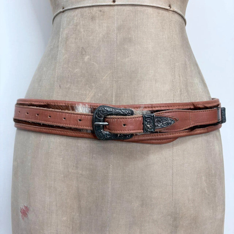 cowhide pony leather western belt
