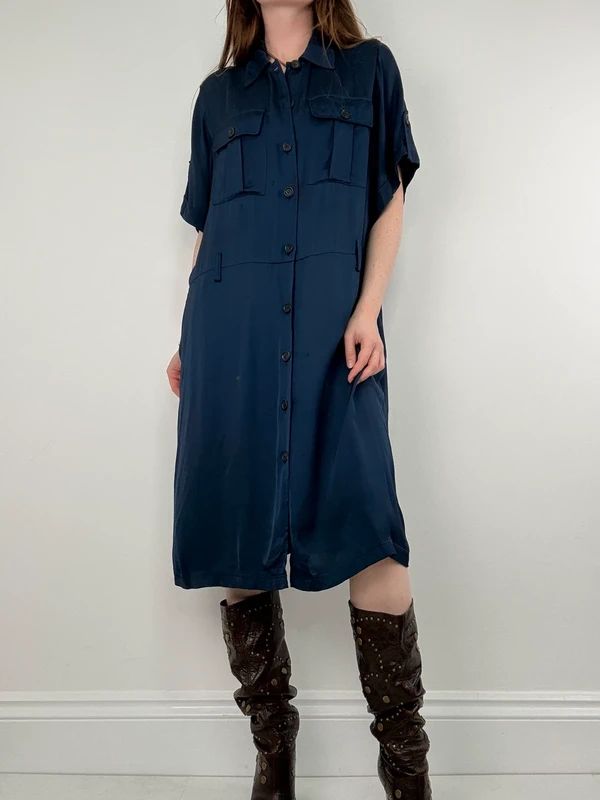 Navy satin Paul & Joe shirt dress