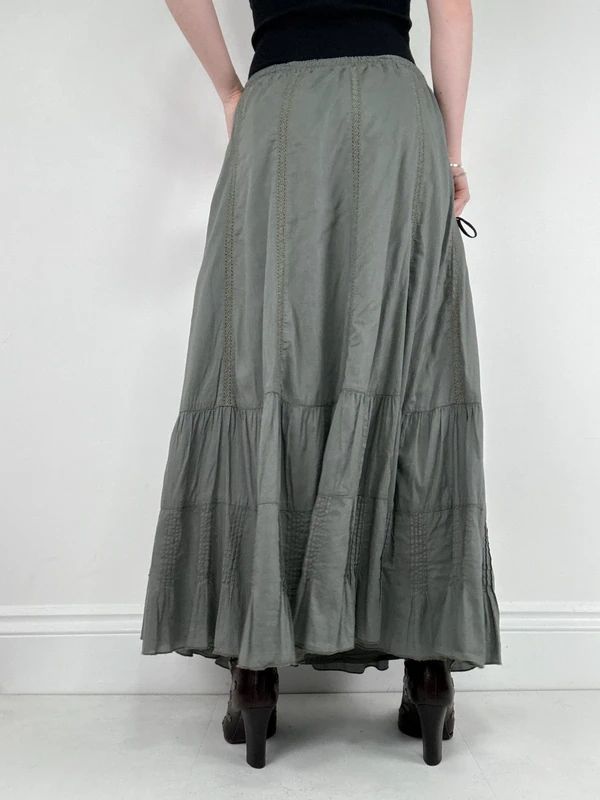 Monsoon khaki cotton flared maxi skirt