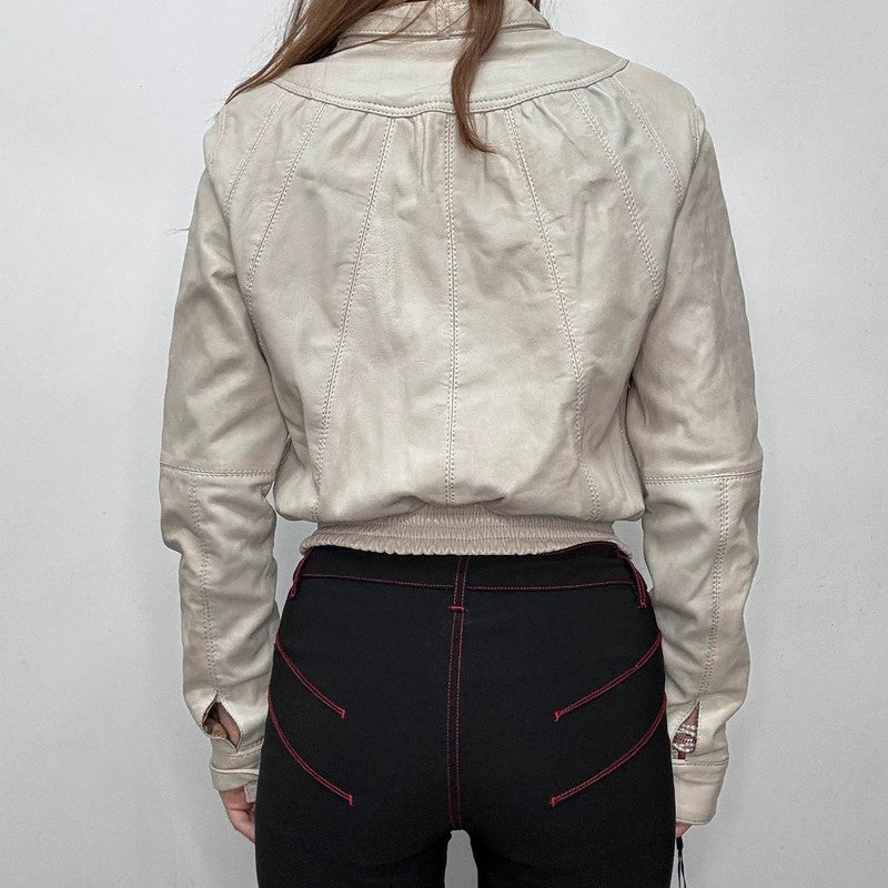 cropped cream bomber jacket
