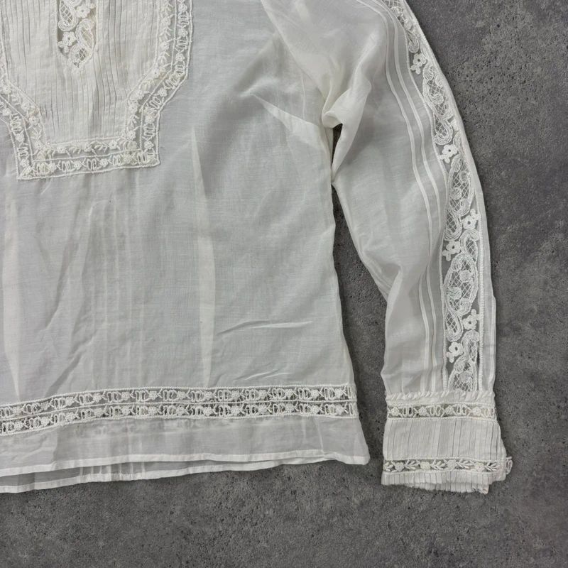 white pleated lace blouse