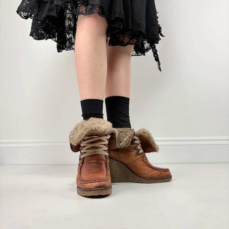 tan sheepskin leather wedge boots