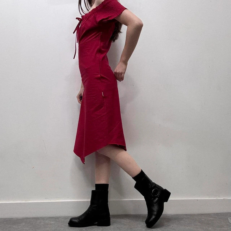 red off-the-shoulder coquette dress