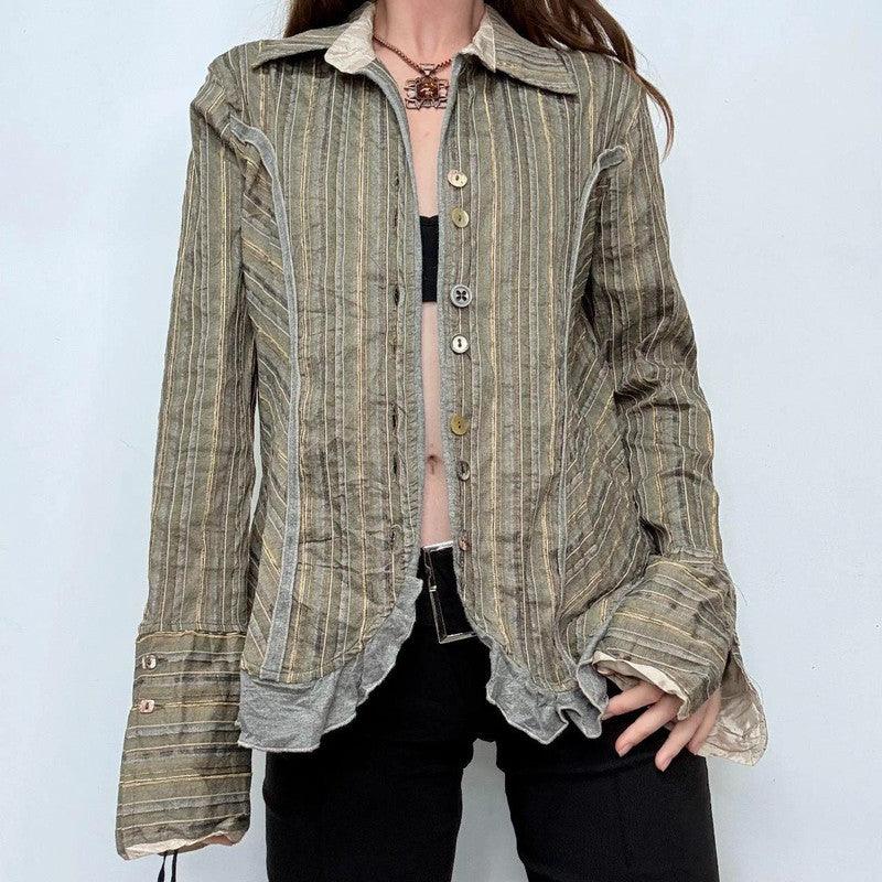 khaki pinstriped flared fairy shirt