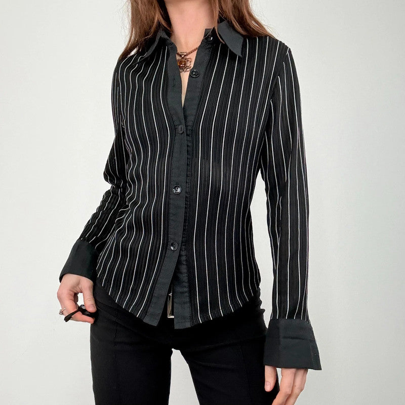 black fitted pinstripe shirt