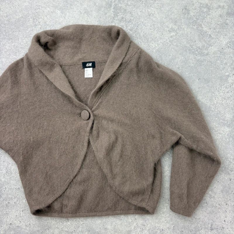 brown angora knit cropped slouchy cardigan