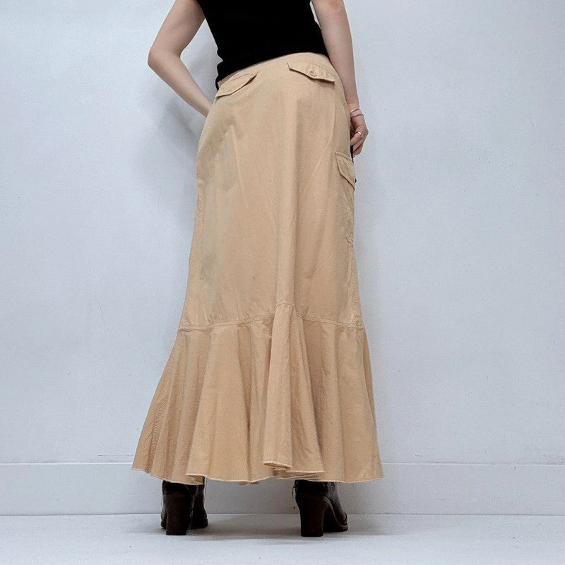 tan ruffle asymmetric boho skirt