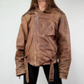 Oversized Brown leather Slouchy Biker Jacket