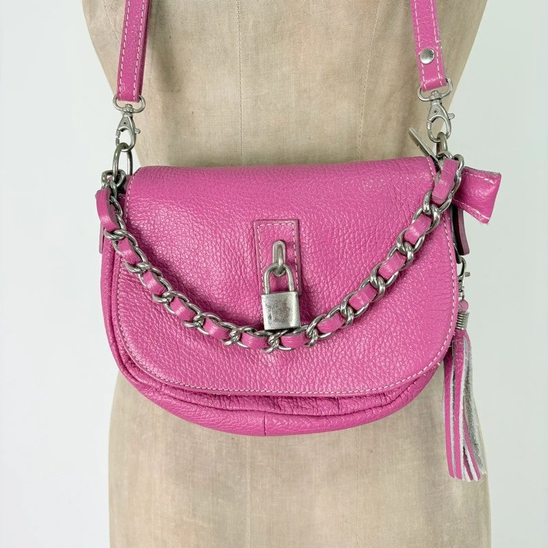 Pink leather chain shoulder bag