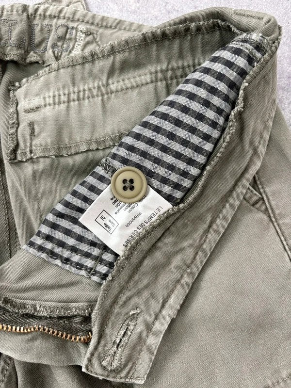 Low rise khaki flared cargo utility trousers