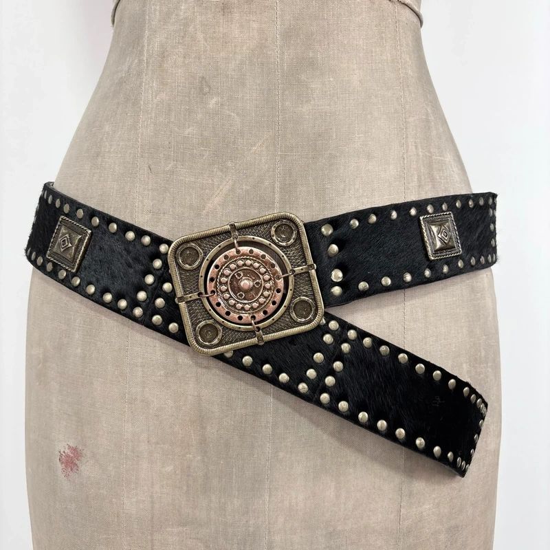 black cowhide studded western belt