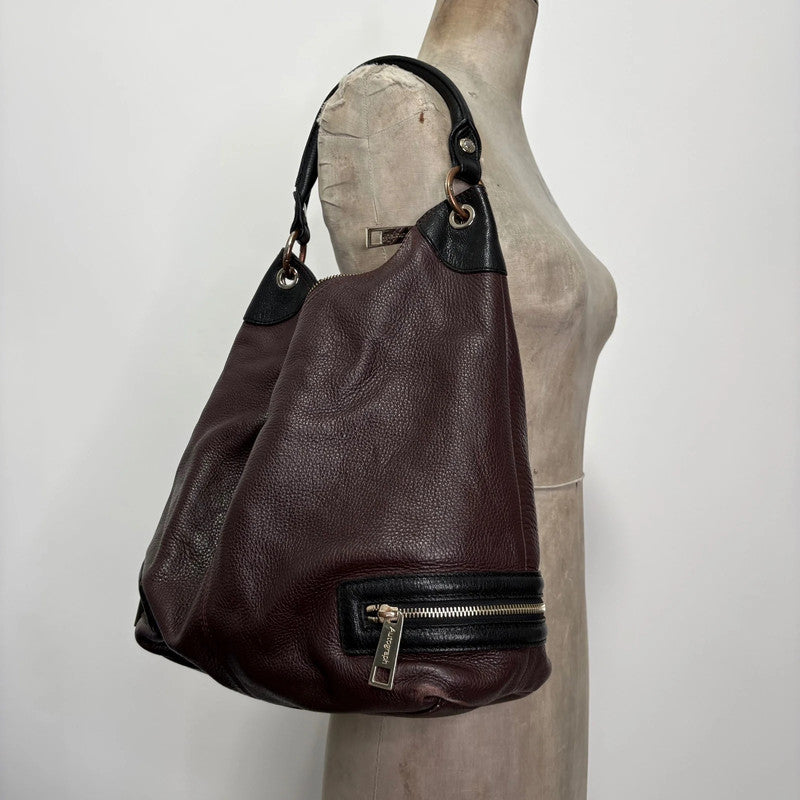 slouchy burgundy leather shoulder bag