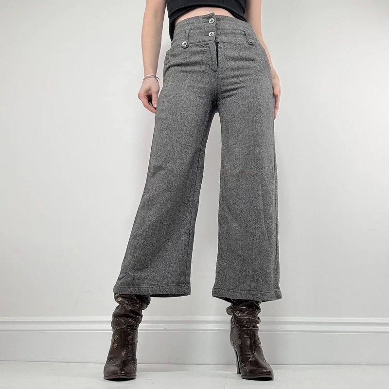 flared tweed cropped wide leg pants
