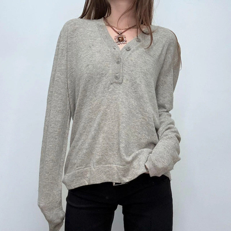 grey slouchy button knitted jumper