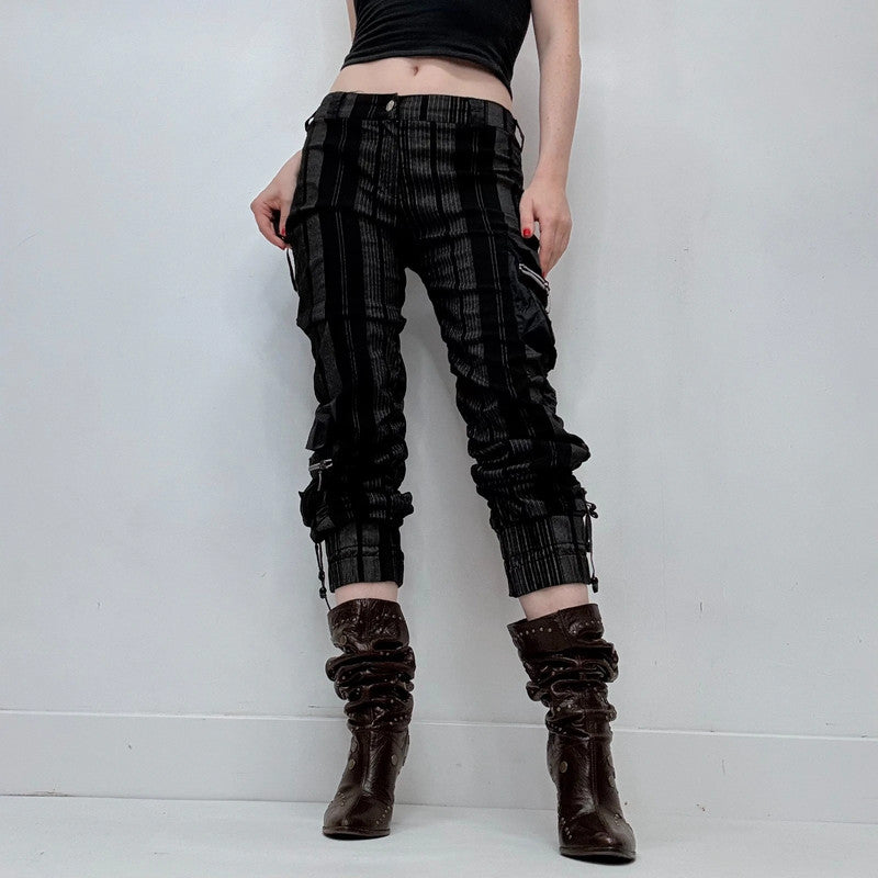 black pinstripe gathered structured cropped trousers