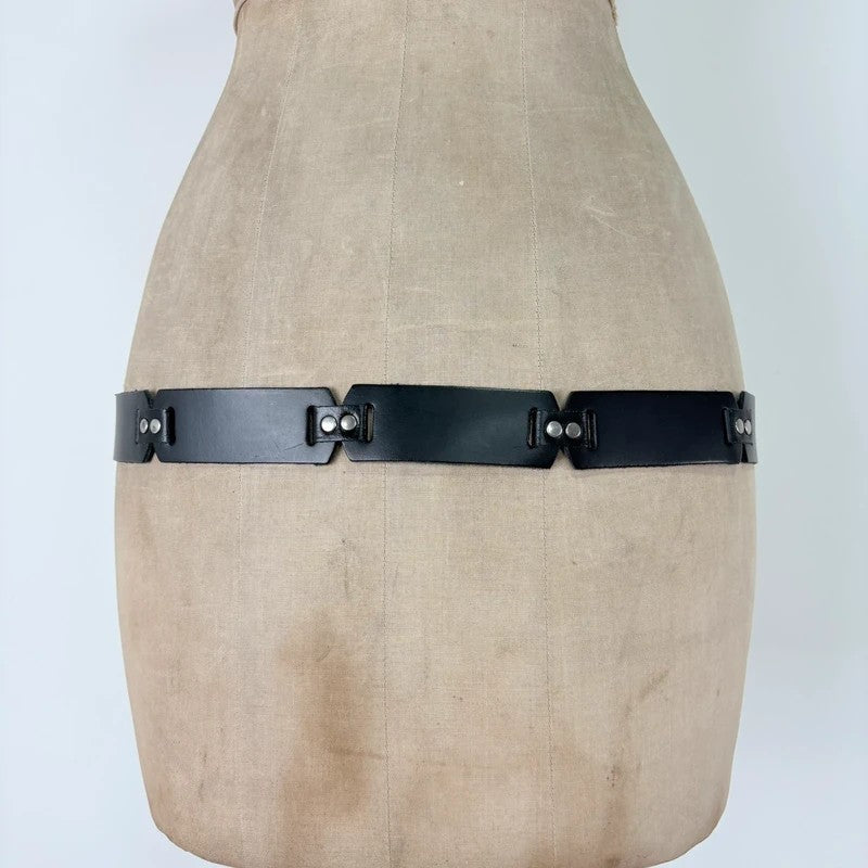 Black leather silver link belt