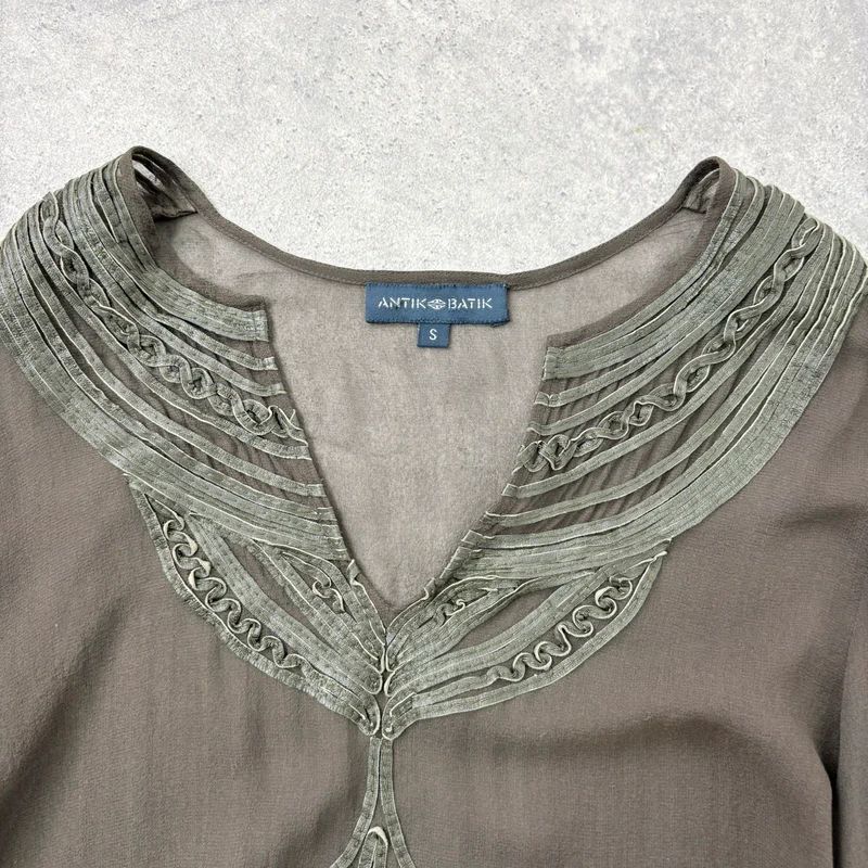 Antik Batik khaki sheer silk blouse