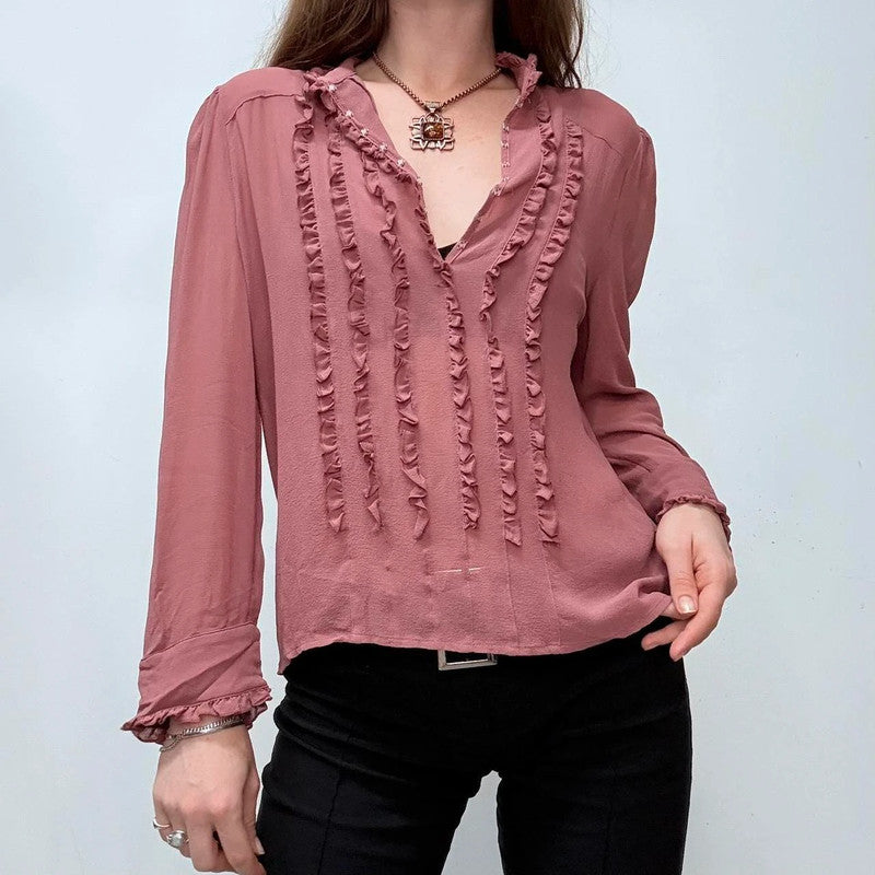 pink floaty ruffle silk shirt