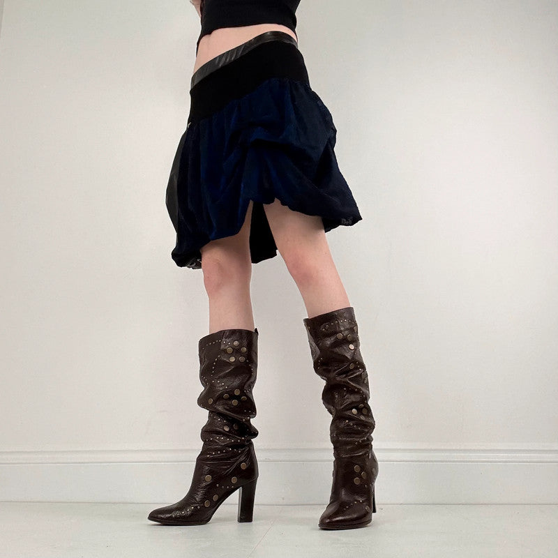 black gathered draped puff skirt