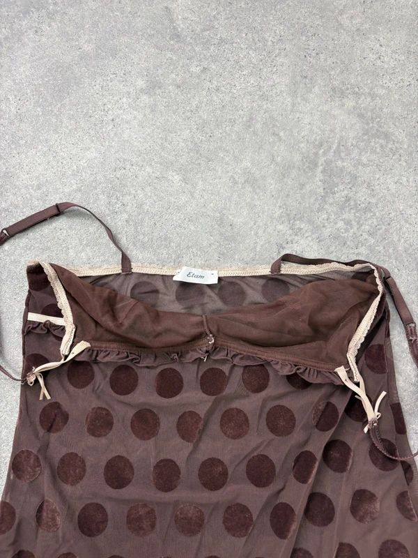 brown polkadot sheer mini slip dress