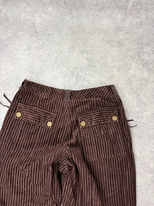 brown pinstriped ribbed Jumbo cord capri trousers