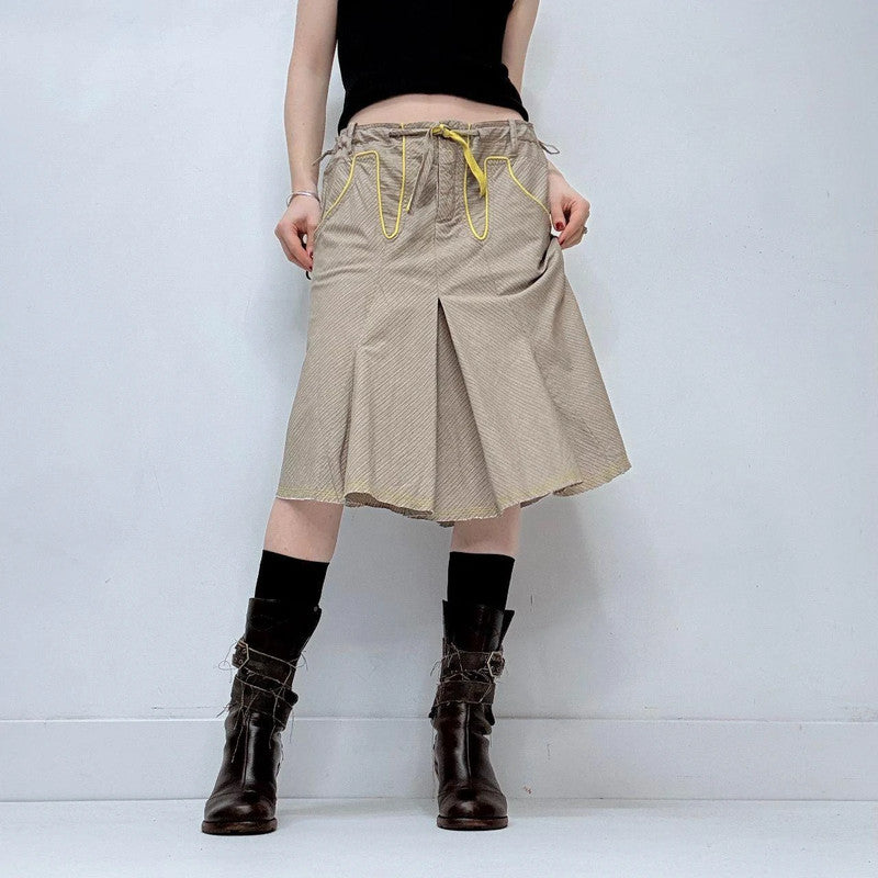 pinstripe pleated midi skift