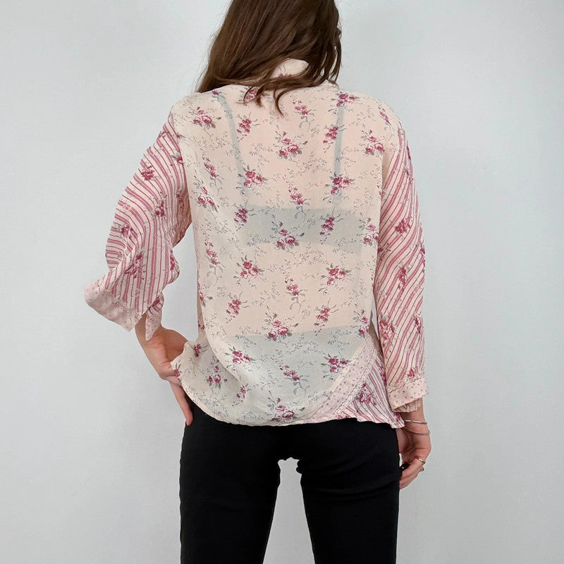 sheer floral flutter pinstripe shirt