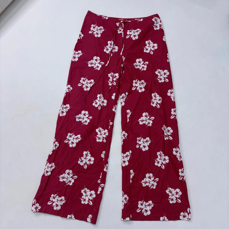 red cotton wide leg printed trousers