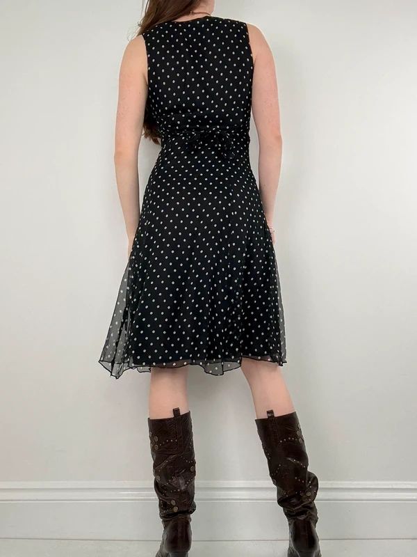 silk black and white polkadot slip dress