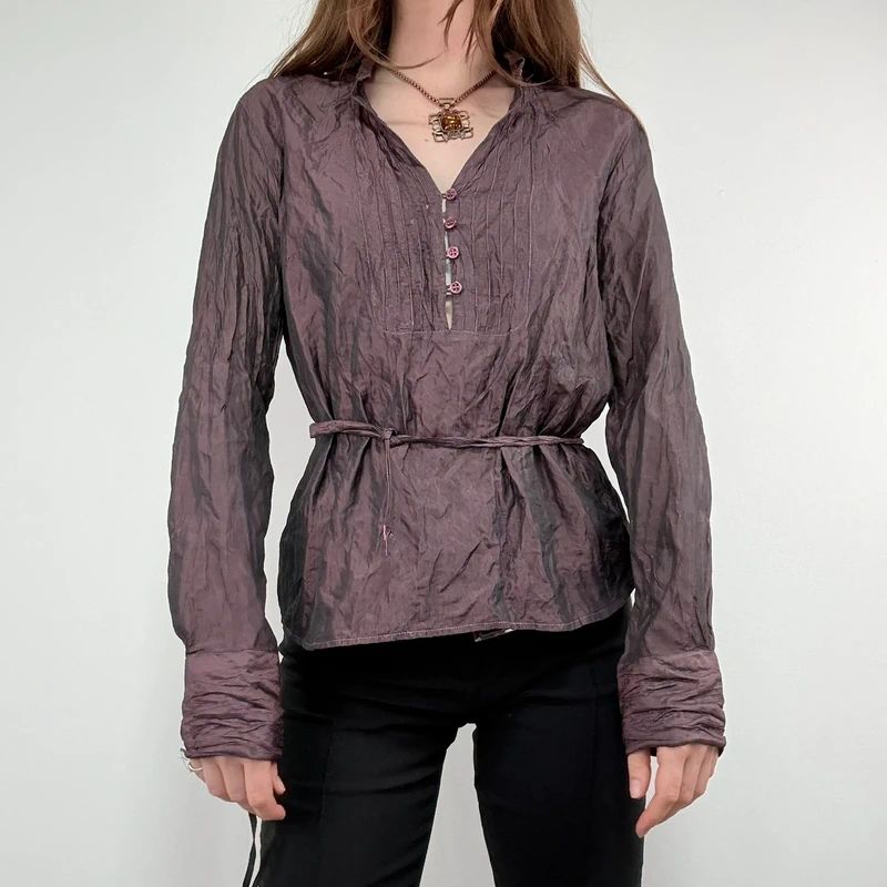 crinkle flared gathered blouse
